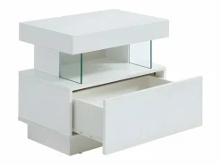 Online Vente-unique Mesita de noche con 1 cajón y 1 hueco con LED, MDF lacado - FABIO II Blanco