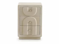 Discount Mesita de noche con 3 cajones de poliresina cemento blanco Camel