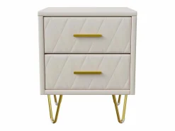 Mesita de noche con 2 cajones, juego de 2, mesita de noche, mesa auxiliar con patas y tiradores de metal dorado, beige