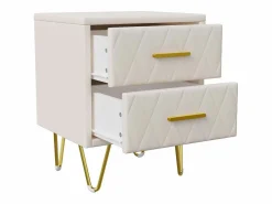 Mesita de noche con 2 cajones, juego de 2, mesita de noche, mesa auxiliar con patas y tiradores de metal dorado, beige