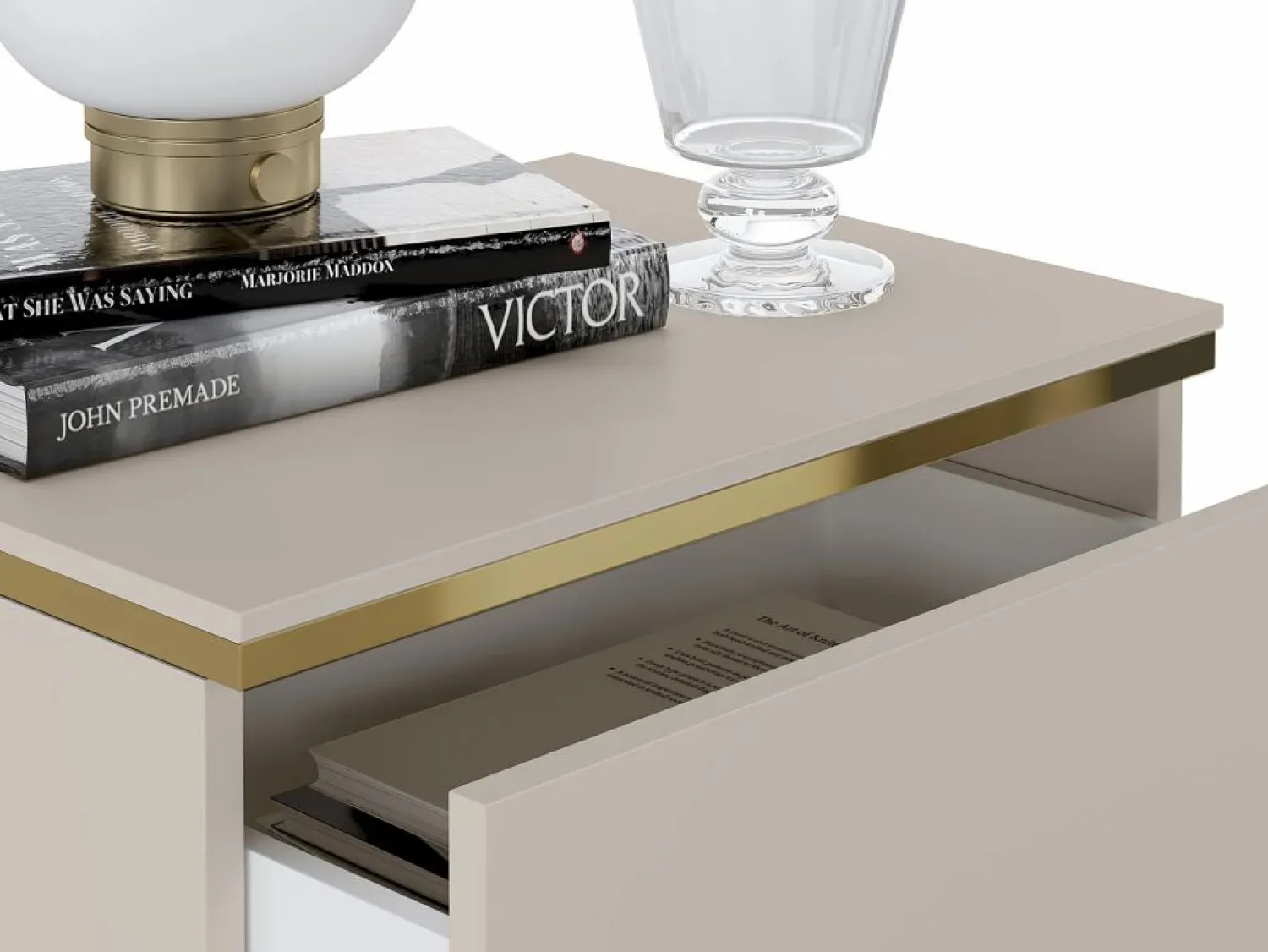 Outlet Vente-unique Mesita de noche con 2 cajones y dorado - VUKIA Beige