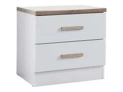 Vente-unique Mesita de noche con 2 cajones en color blanco y natural - SKAIDO