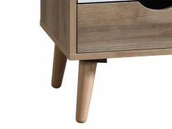 Vente-unique Mesita de noche con 3 cajones, blanco natural y azul marino - LURVIA