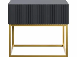 SELSEY Mesita de noche con cajón - 50cm - negra con patas de metal dorado - VELDIO