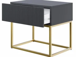SELSEY Mesita de noche con cajón - 50cm - negra con patas de metal dorado - VELDIO