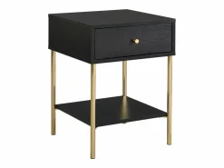 Vente-unique Mesita de noche conjunto de 2 con 1 cajón de MDF y metal en color negro y dorado - MILAVIA Negro / Dorado