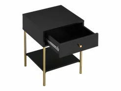 Vente-unique Mesita de noche conjunto de 2 con 1 cajón de MDF y metal en color negro y dorado - MILAVIA Negro / Dorado