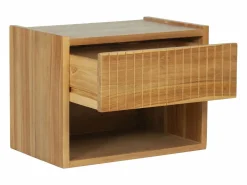 Vente-unique Mesita de noche Conjunto de 2 suspendidas con almacenamiento madera de teca color natural - REVUKA Color natural claro