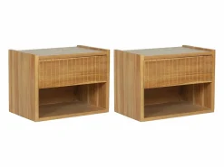 Vente-unique Mesita de noche Conjunto de 2 suspendidas con almacenamiento madera de teca color natural - REVUKA Color natural claro