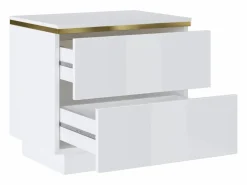 Vente-unique Mesita de noche Conjunto de 2 con 2 cajones brillante y dorado - VUKIA