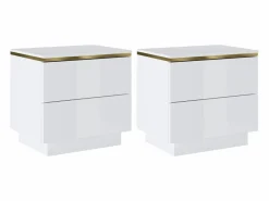 Vente-unique Mesita de noche Conjunto de 2 con 2 cajones brillante y dorado - VUKIA