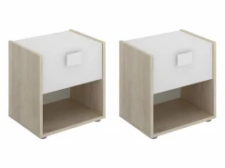 Vente-unique Mesita de noche conjunto de 2 con cajón y estante color natural y blanco - SONIA
