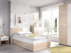 Vente-unique Mesita de noche conjunto de 2 con cajón y estante color natural y blanco - SONIA