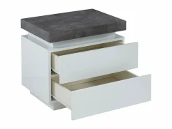 Vente-unique Mesita de noche Conjunto de 2 con 2 cajones en MDF lacado con LEDs blanco y cemento - HALO II