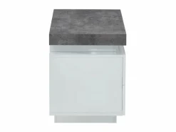 Vente-unique Mesita de noche Conjunto de 2 con 2 cajones en MDF lacado con LEDs blanco y cemento - HALO II