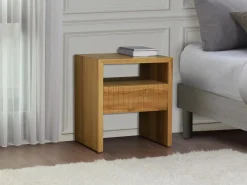 Best Mesita de noche Conjunto de 2 con 1 cajón y 1 hueco en madera de teca color natural - REVUKA Mesita De Noche