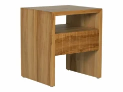 Best Mesita de noche Conjunto de 2 con 1 cajón y 1 hueco en madera de teca color natural - REVUKA Mesita De Noche