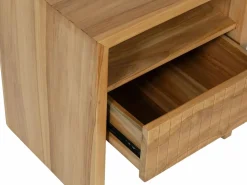 Best Mesita de noche Conjunto de 2 con 1 cajón y 1 hueco en madera de teca color natural - REVUKA Mesita De Noche