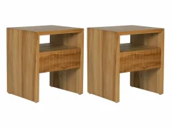 Best Mesita de noche Conjunto de 2 con 1 cajón y 1 hueco en madera de teca color natural - REVUKA Mesita De Noche