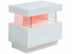 Hot Mesita de noche de 2 piezas con cajón y hueco con LED, MDF lacado - FABIO II Mesita De Noche