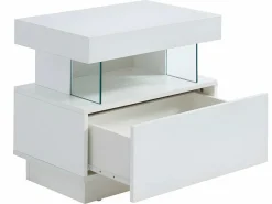 Hot Mesita de noche de 2 piezas con cajón y hueco con LED, MDF lacado - FABIO II Mesita De Noche