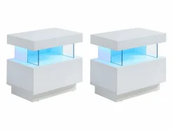 Hot Mesita de noche de 2 piezas con cajón y hueco con LED, MDF lacado - FABIO II Mesita De Noche