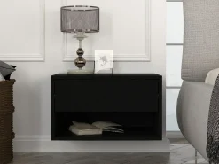 Sale Vente-unique Mesita de noche de pared RITAMI con 1 cajón y 1 estante, color Negro