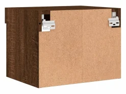 Clicnbuy Mesita de noche de pared con luces LED roble marrón