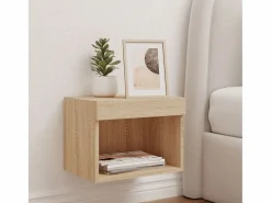 Clicnbuy Mesita de noche de pared con luces LED roble Sonoma
