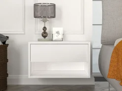 Hot Vente-unique Mesita de noche de pared RITAMI con 1 cajón y 1 estante, color Blanco