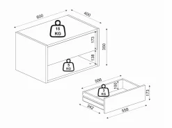 Hot Vente-unique Mesita de noche de pared RITAMI con 1 cajón y 1 estante, color Blanco