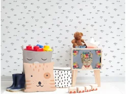 Clearance Mesita de noche de pino para niños con dibujo de gato floral. Muebles Niño