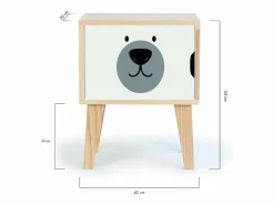 Best Mesita de noche de pino para niños con dibujo de cara de oso. Muebles Niño
