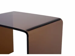 Outlet Mesita de noche de vidrio templado curvado en color marrón - SUZANA Mesita De Noche