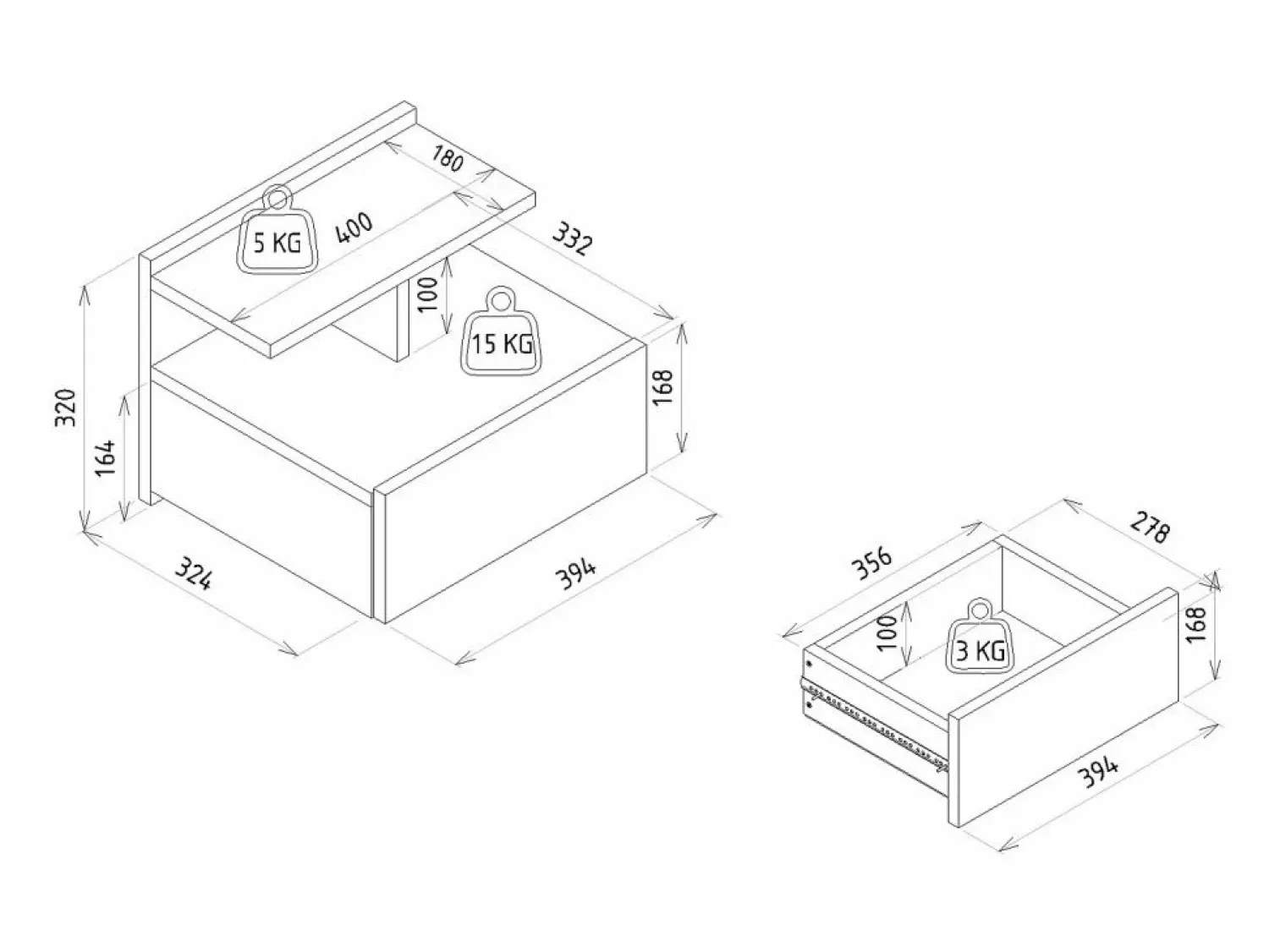 Online Mesita de noche flotante con 1 cajón y 1 estante color natural - AZELNO Mesita De Noche