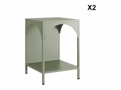 New Sweeek Mesita de noche industrial de metal, set de 2 Verde claro