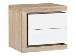 Vente-unique Mesita de noche (lado izquierdo) 2 cajones con LEDs MDF lacado blanco y natural - FLARANCIA
