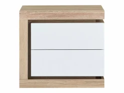 Vente-unique Mesita de noche (lado izquierdo) 2 cajones con LEDs MDF lacado blanco y natural - FLARANCIA