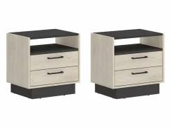 Vente-unique Mesita de noche lote de 2 con cajones y estante color natural y antracita - LEANDRE