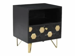 Sale Vente-unique Mesita de noche lote de 2 cajón y hueco madera de mango metal negro y dorado - BELORI Negro / Dorado