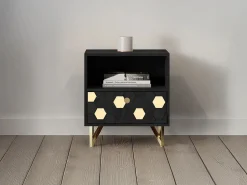 Sale Vente-unique Mesita de noche lote de 2 cajón y hueco madera de mango metal negro y dorado - BELORI Negro / Dorado