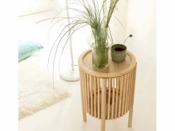 Made In Meubles Mesita de noche redonda de madera de pino Vénus de