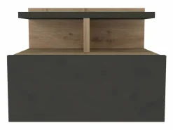 New Vente-unique Mesita de noche suspendida lote de 2 con 1 cajón y 1 repisa natural antracita - AZELNO Gris antracita / Color natural claro