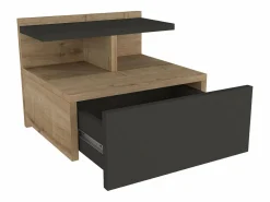 New Vente-unique Mesita de noche suspendida lote de 2 con 1 cajón y 1 repisa natural antracita - AZELNO Gris antracita / Color natural claro