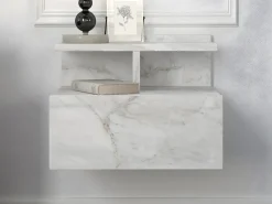 Sale Vente-unique Mesita de noche suspendida conjunto de 2 con 1 cajón y 1 estante efecto mármol - AZELNO Blanco