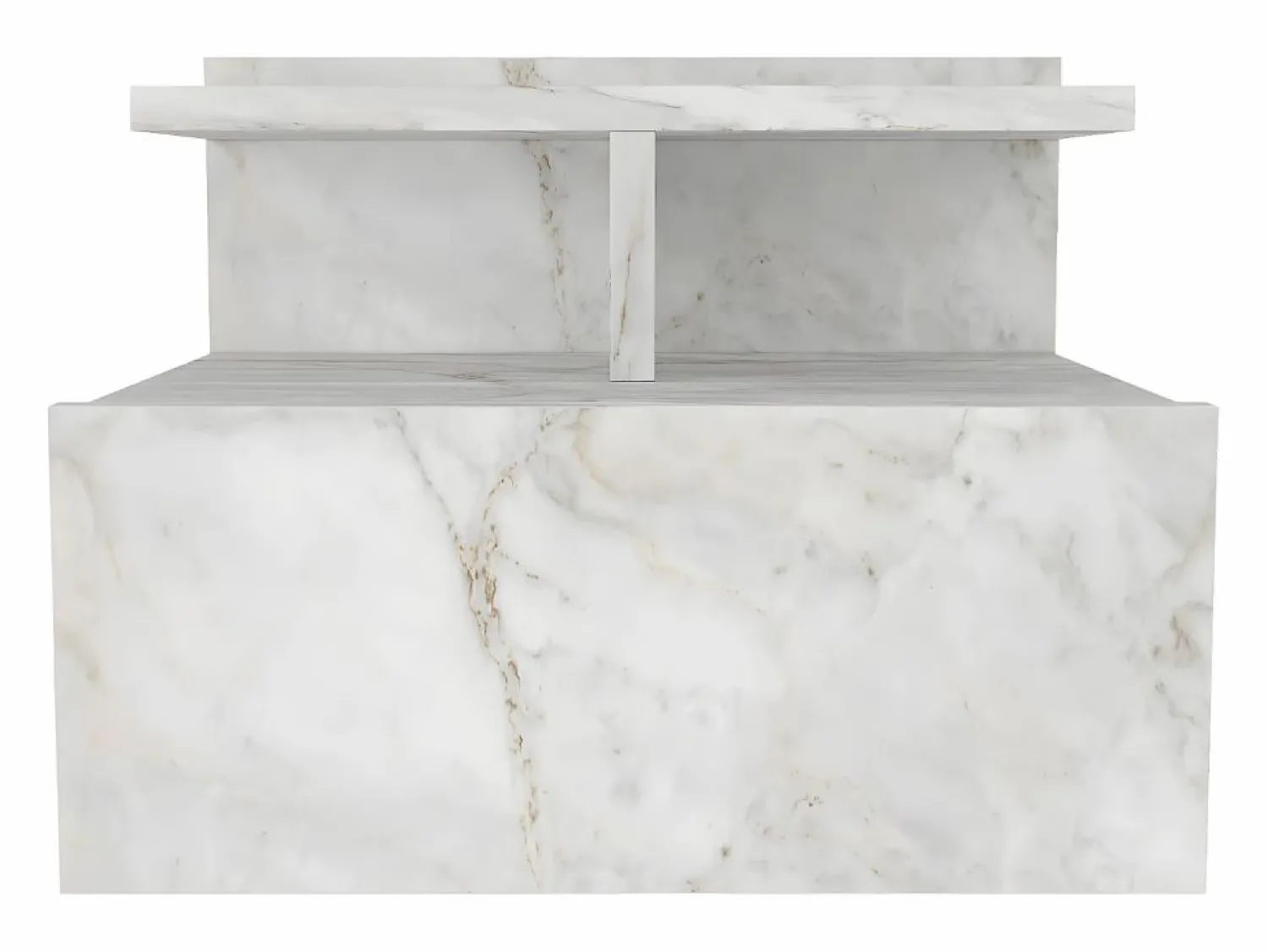 Sale Vente-unique Mesita de noche suspendida conjunto de 2 con 1 cajón y 1 estante efecto mármol - AZELNO Blanco