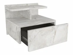 Sale Vente-unique Mesita de noche suspendida conjunto de 2 con 1 cajón y 1 estante efecto mármol - AZELNO Blanco