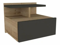 Outlet Vente-unique Mesita de noche suspendida con 1 cajón y 1 estante natural y antracita - AZELNO Gris antracita / Color natural claro