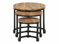 vidaxl Mesitas auxiliares 3 Piezas madera de mango rugosa