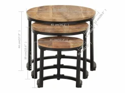 vidaxl Mesitas auxiliares 3 Piezas madera de mango rugosa